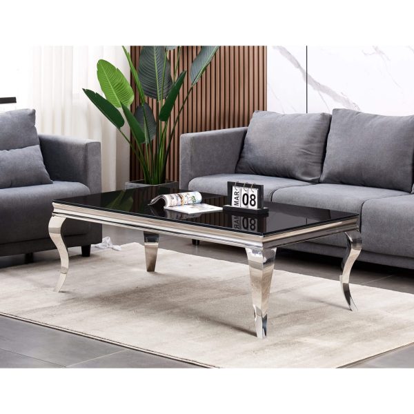 Atlanta Coffee Table Black Glass & Silver Legs