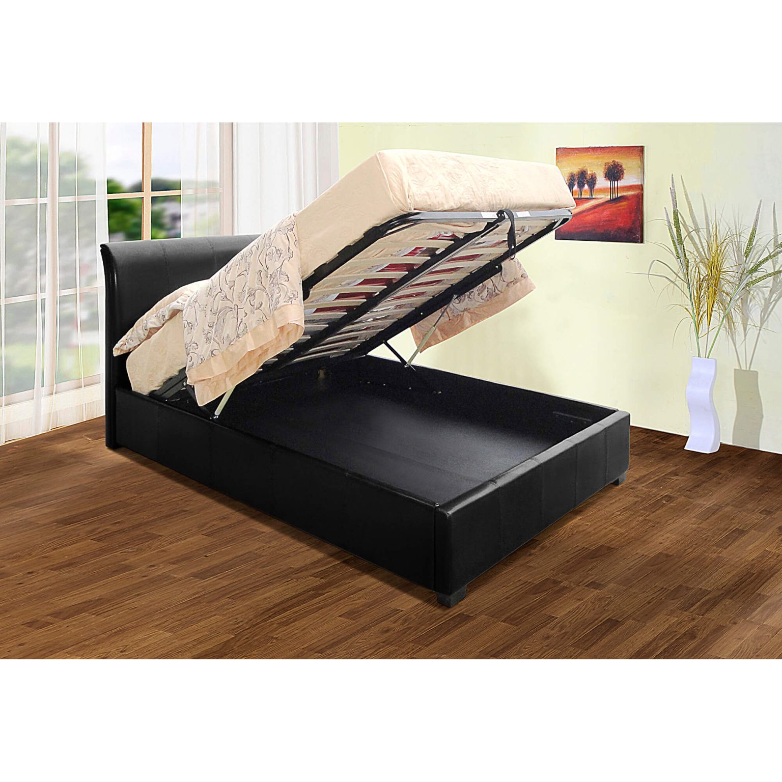 Savona Storage PU Double Bed Black