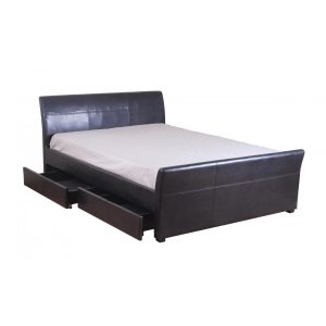 Viva Faux Leather 4 Drawer Bed in black and brown, available in Double and Kingsize, with four spacious drawers and a sleek faux leather finish.